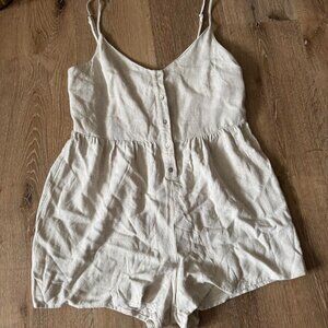 Koala Bay Linen & Cotton‎ Blend Cream Oatmeal color Romper size Medium Crop
